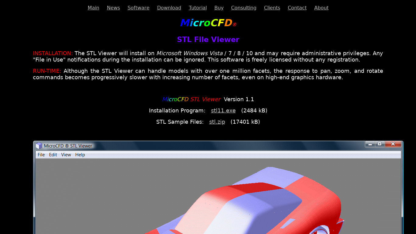 MicroCFD STL Viewer Landing page