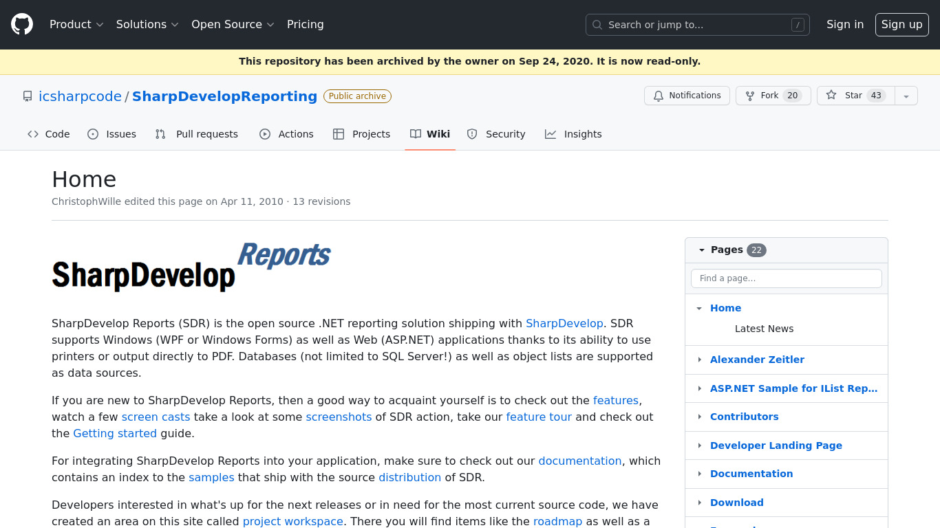 SharpDevelop Reports Landing page