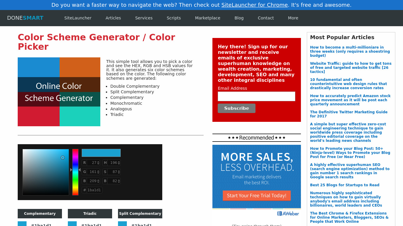 Color Scheme Generator Landing page