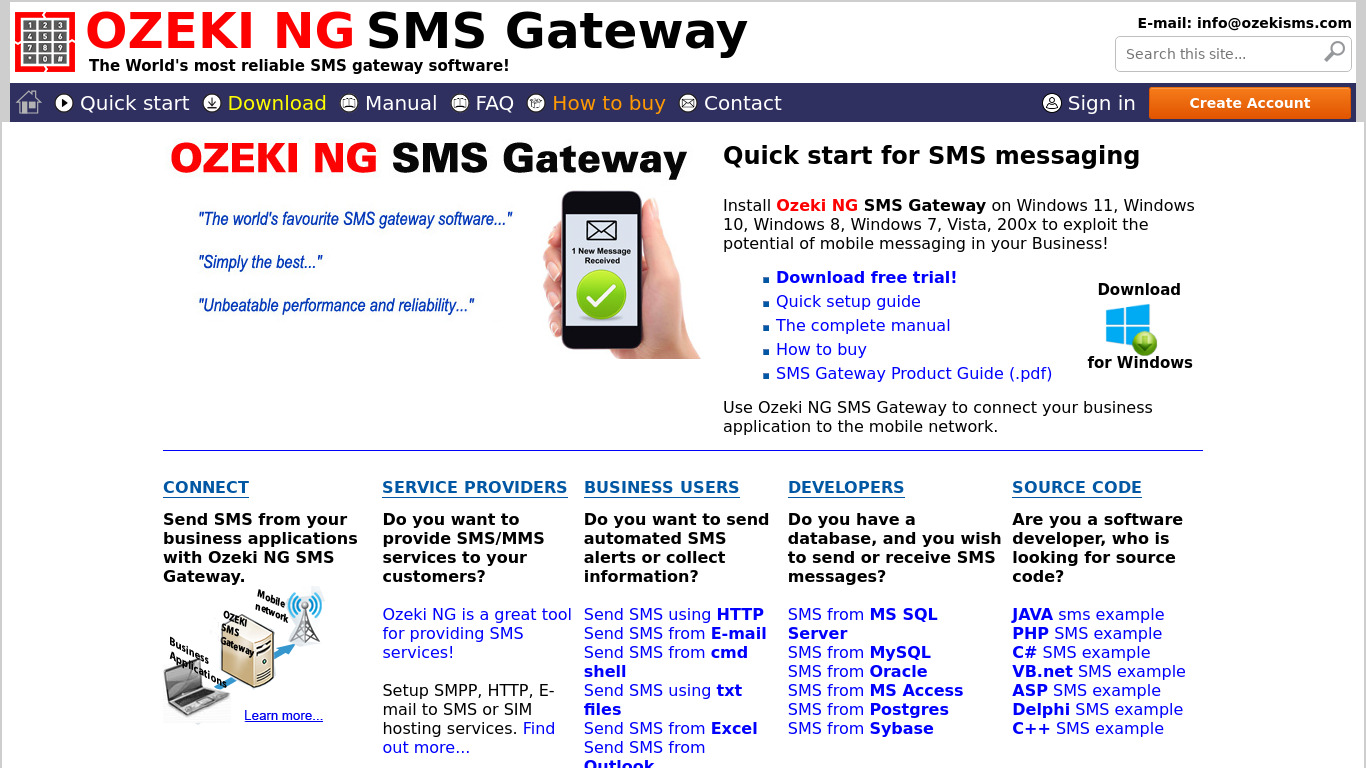 Ozeki NG SMS Gateway Landing page