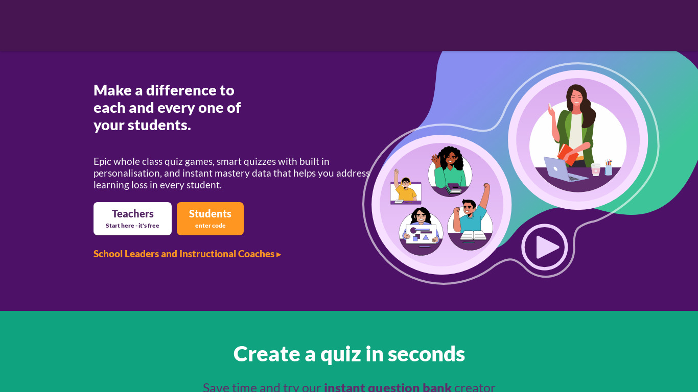 Quizalize Landing page