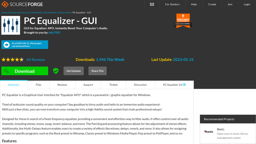 PC Equalizer - GUI Landing Page