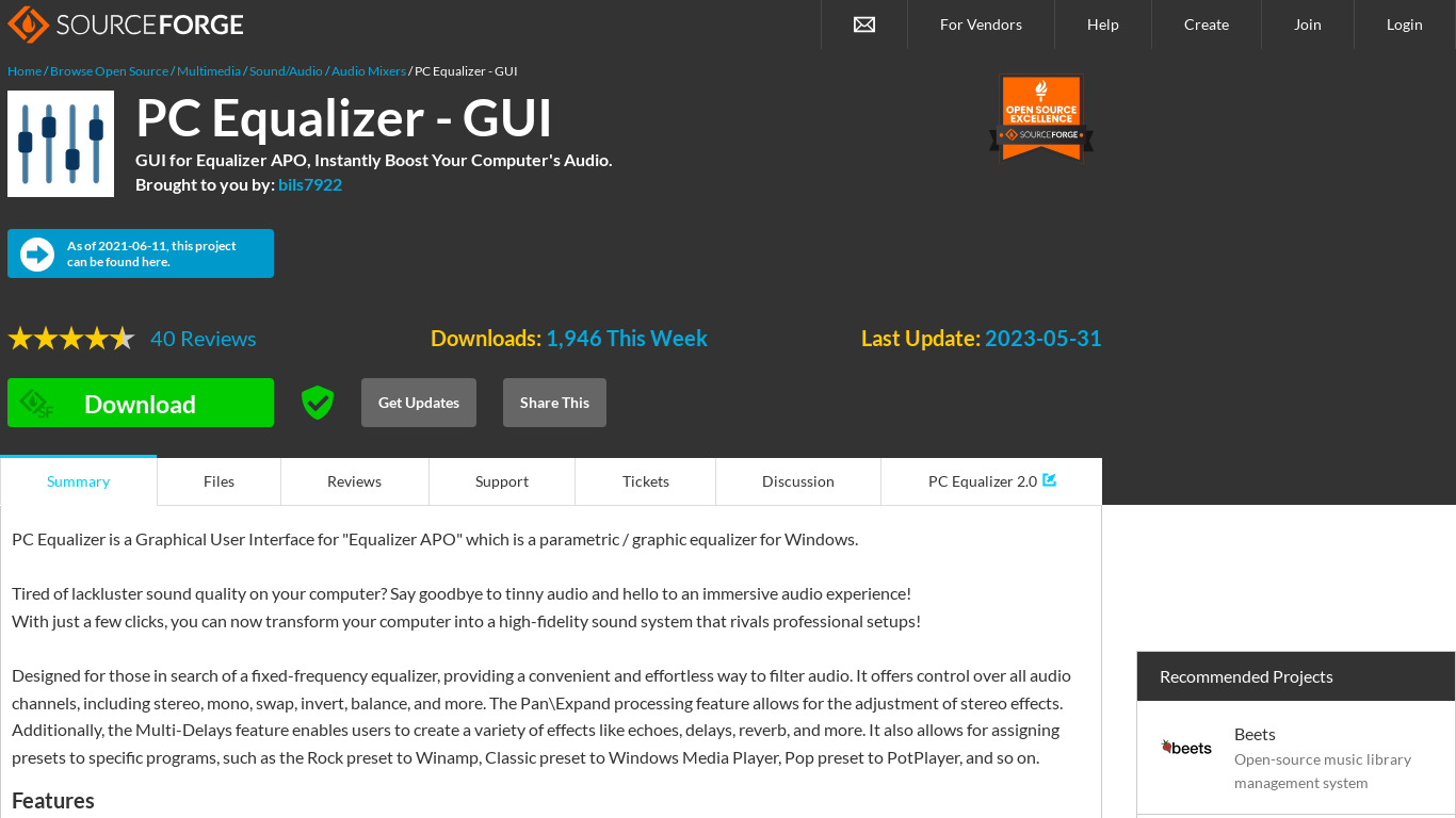 PC Equalizer - GUI Landing page