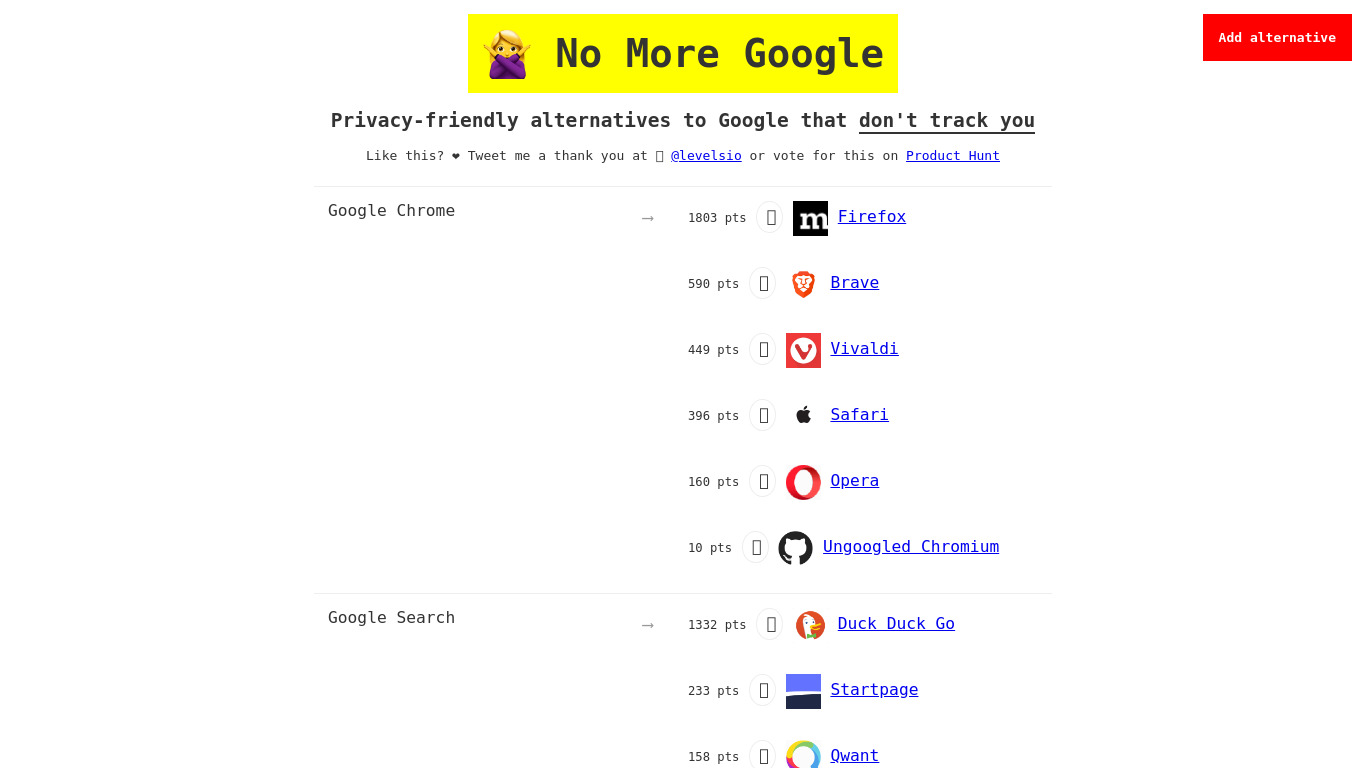 No More Google Landing page