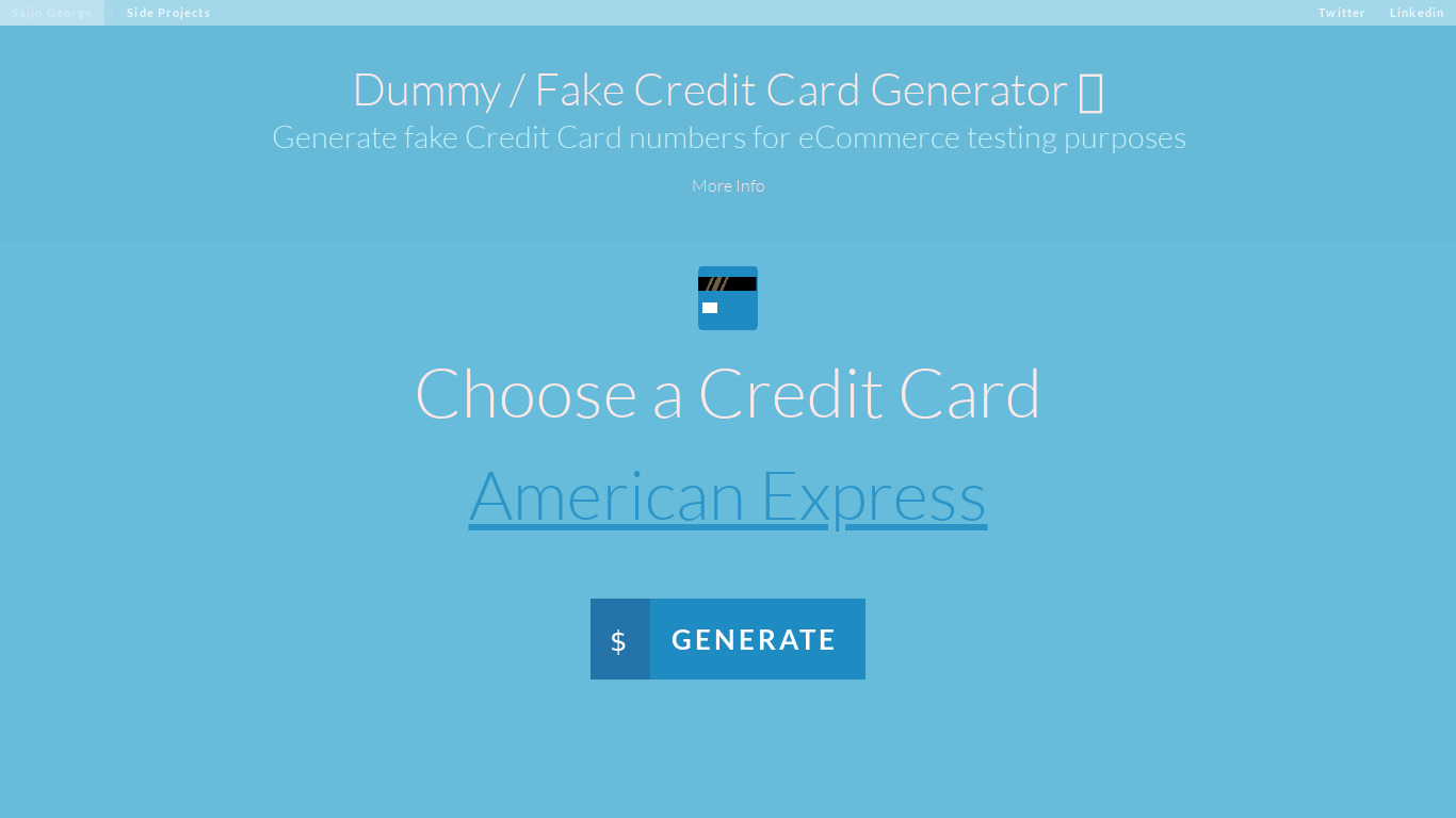 Dummy Card Generator Landing page