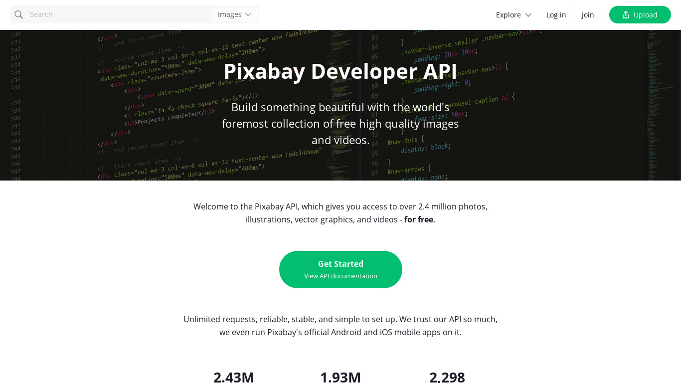 Pixabay API Landing page