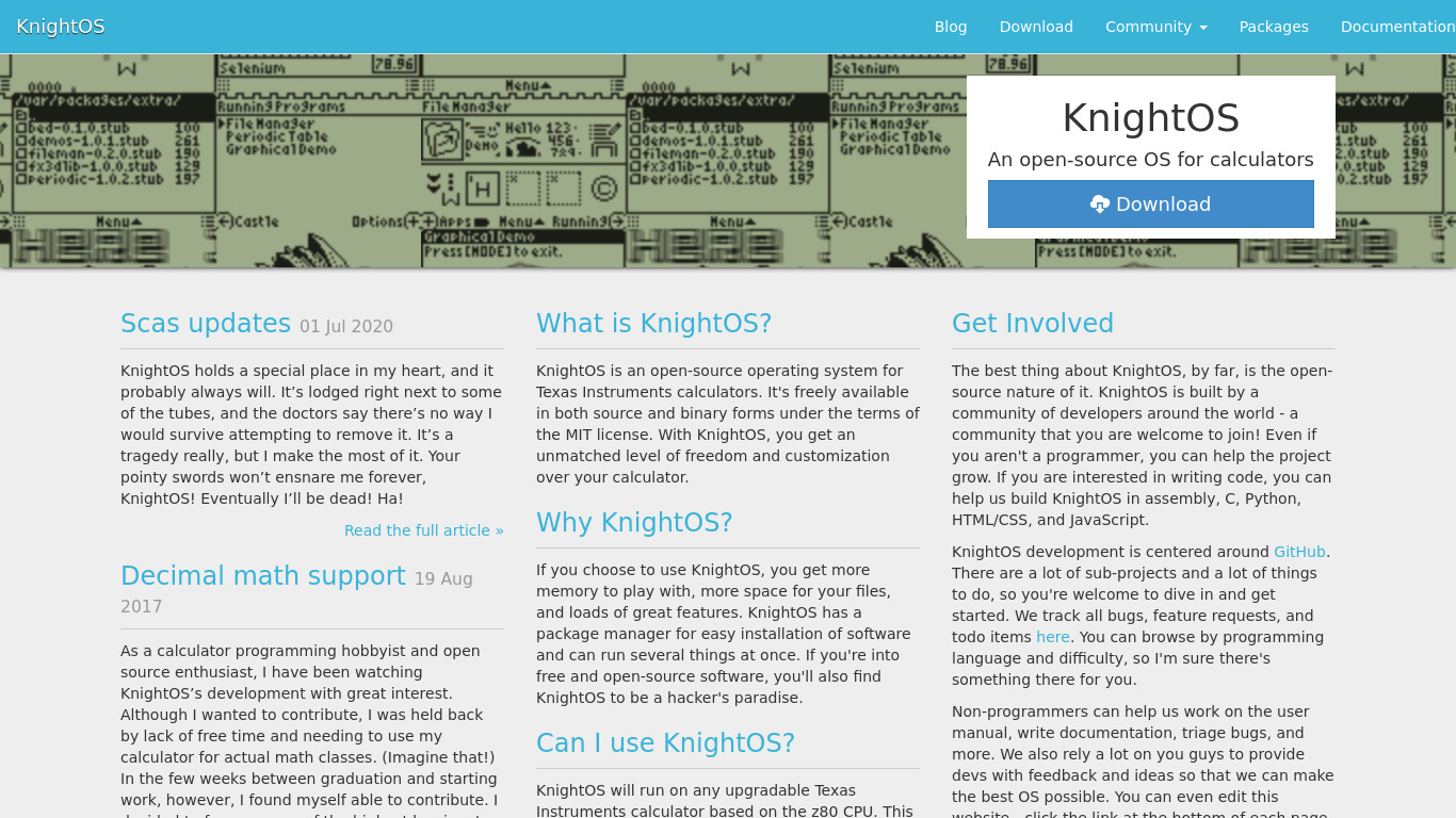 KnightOS Landing page