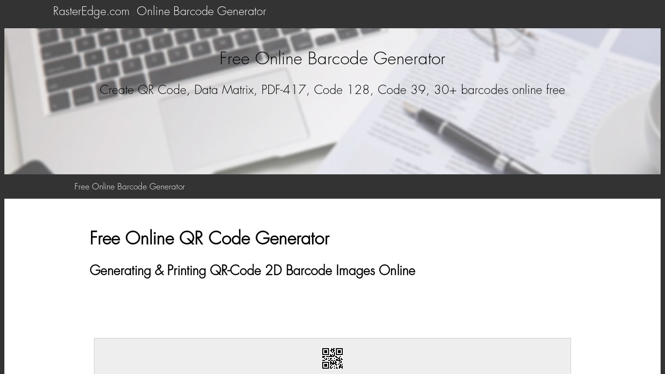 Online QR Code Image Generator Landing page