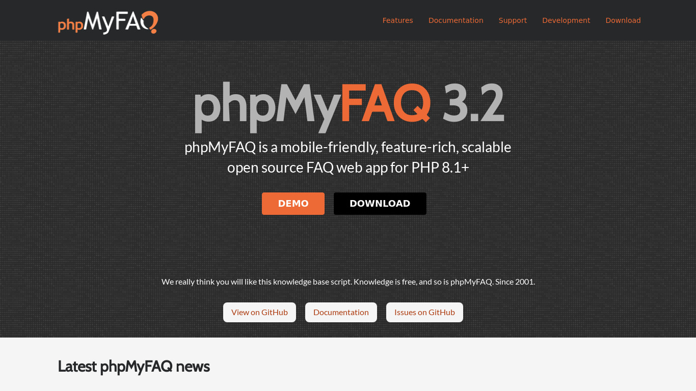 phpMyFAQ Landing page