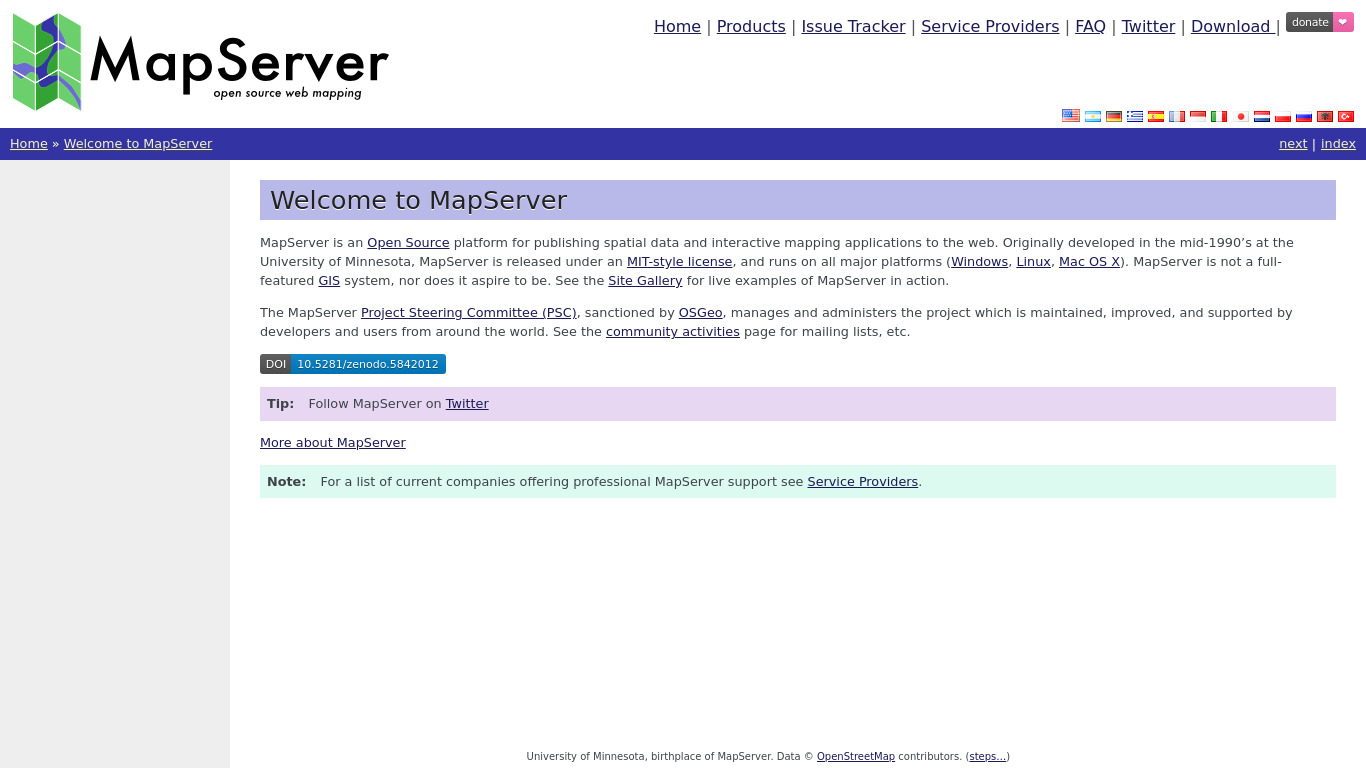 Mapserver Landing page