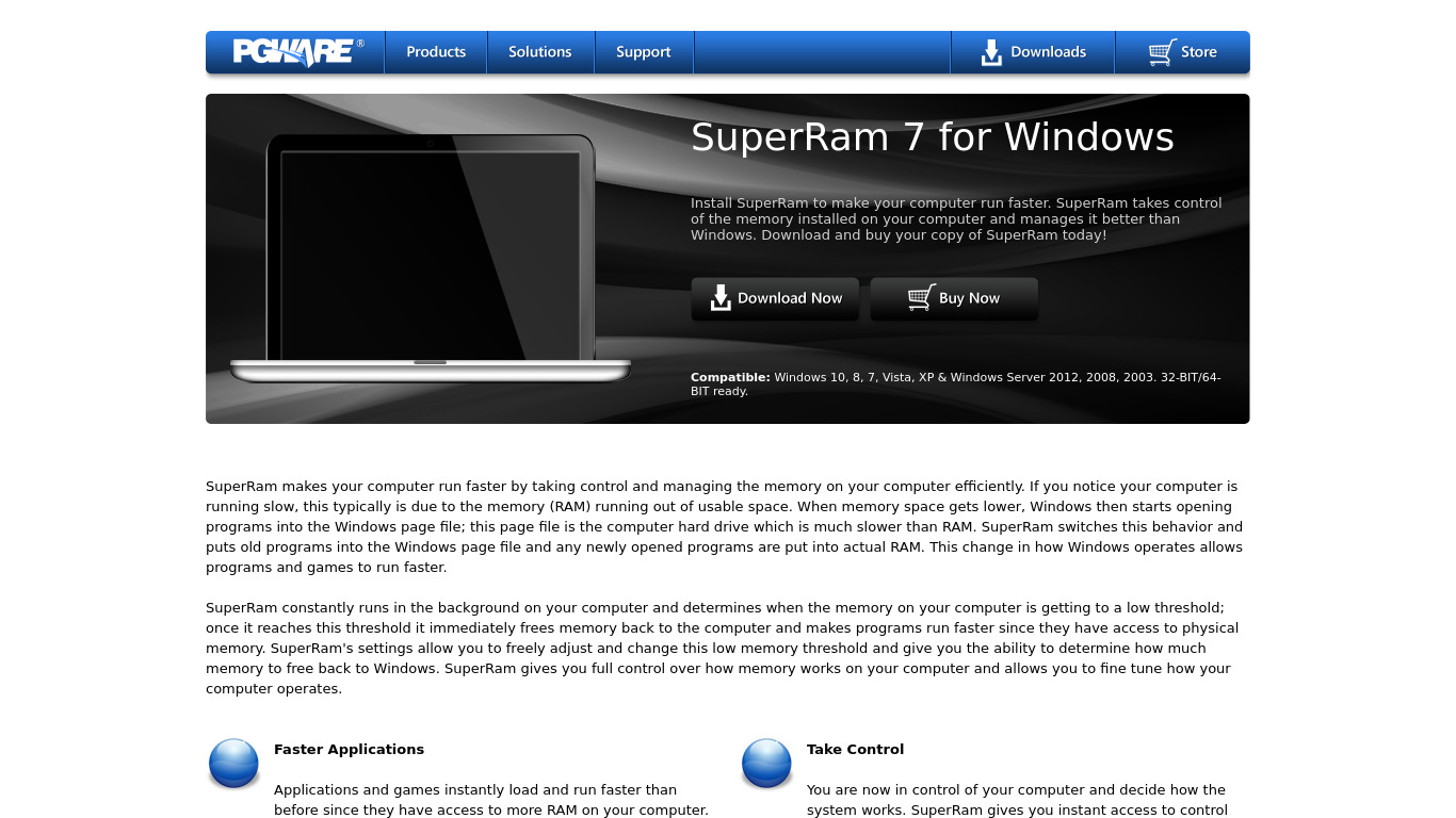 SuperRam Landing page