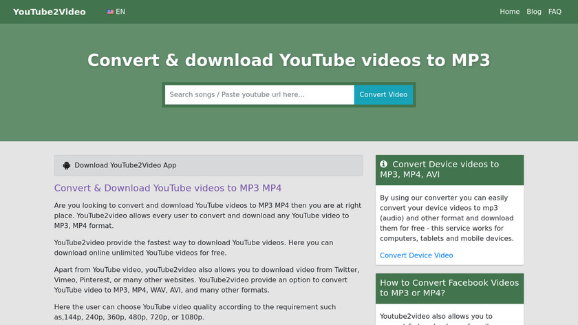 YouTube2Video Landing Page