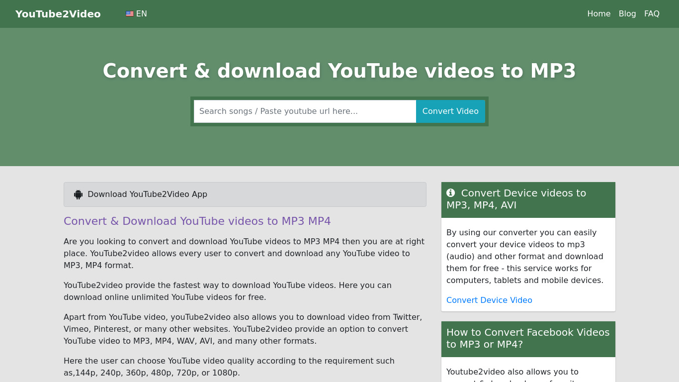 YouTube2Video Landing page