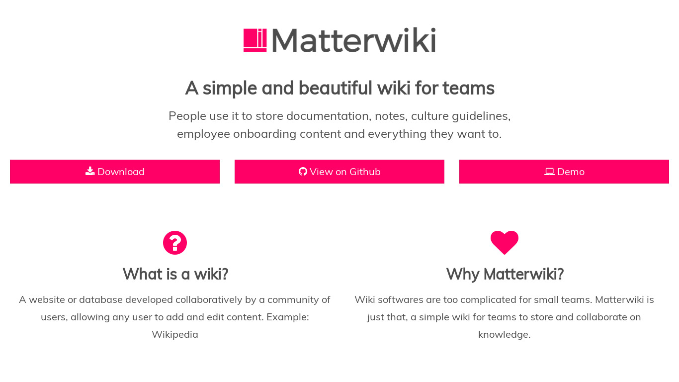 Matterwiki Landing page