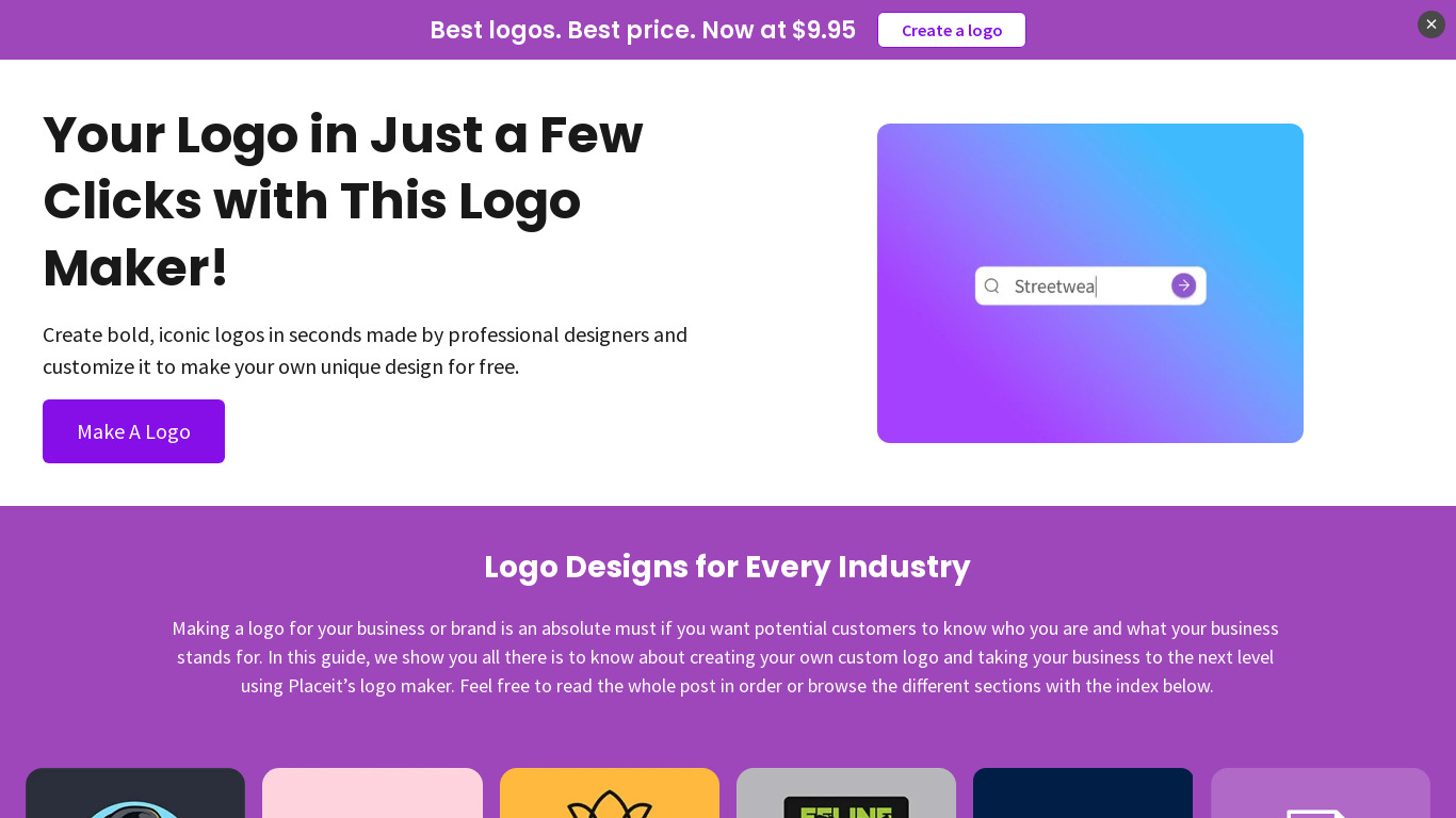 Placeit Logo Maker Landing page
