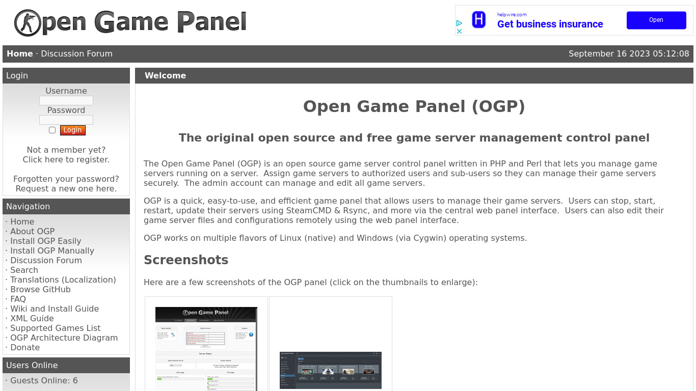 Open Game Panel Landing page