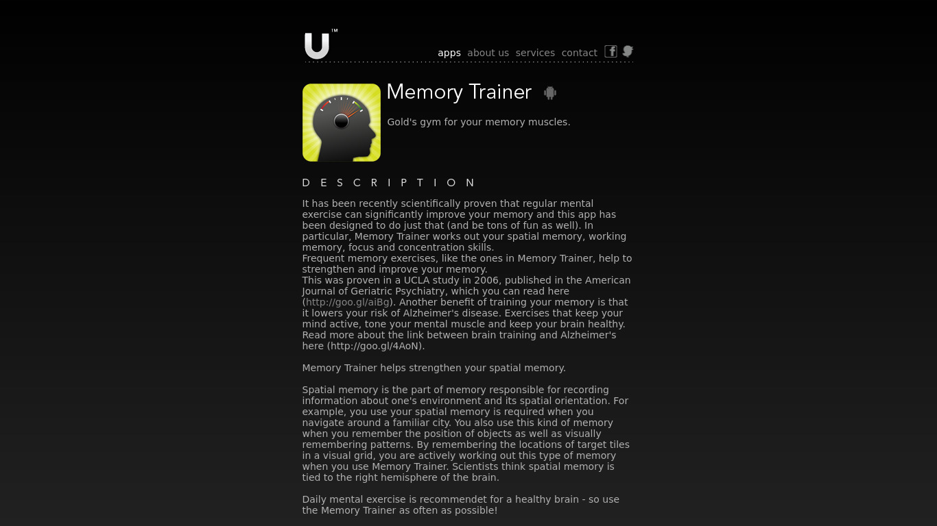 Memory Trainer Landing page