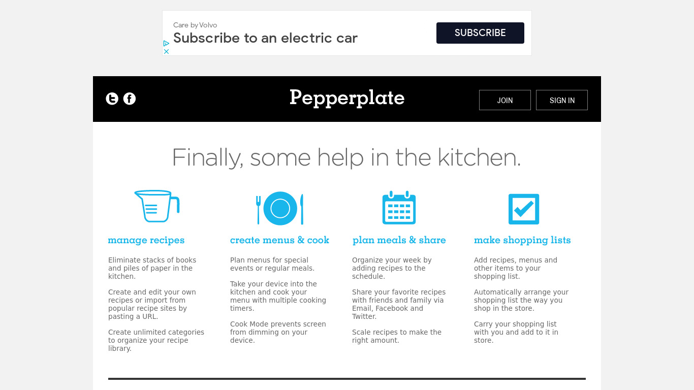 Pepperplate Landing page
