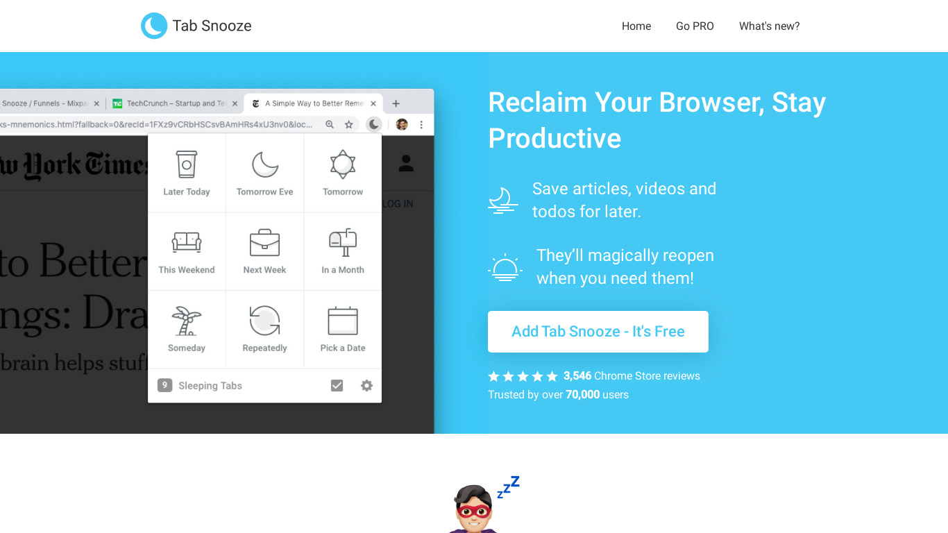 Tabsnooze Landing page