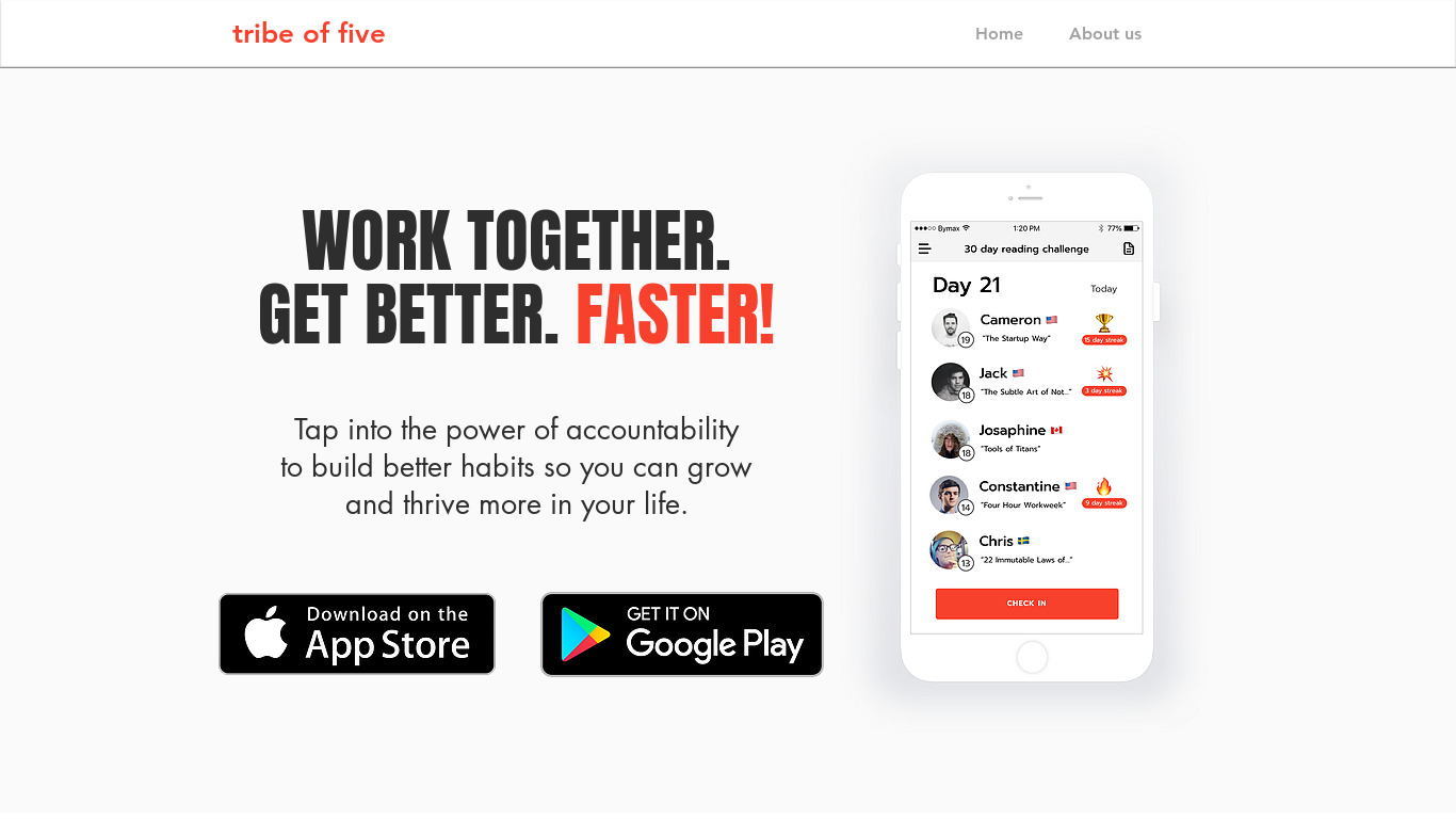 Tribe of Five Landing page