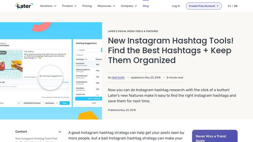 Hashtag Suggestions for Instagram Landing Page