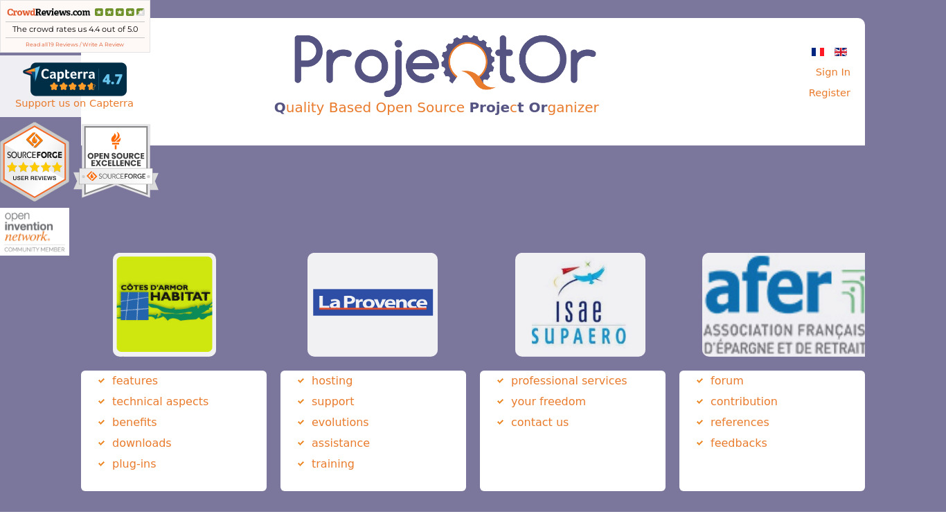 ProjeQtOr Landing page