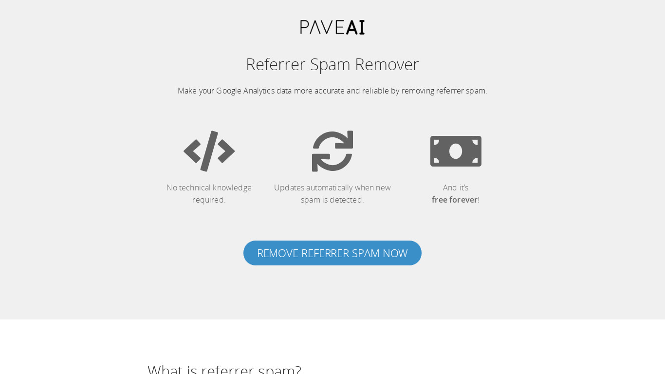 Referrer Spam Remover Landing page