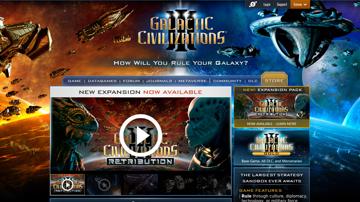 Galactic Civilizations Landing page