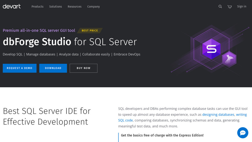 Devart Studio for SQL Server Landing Page