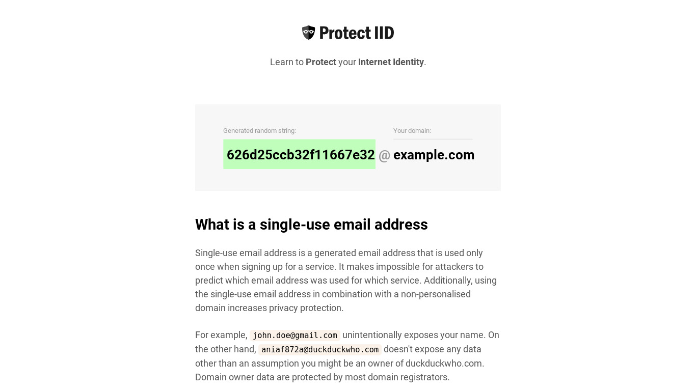 Protect IID Landing page
