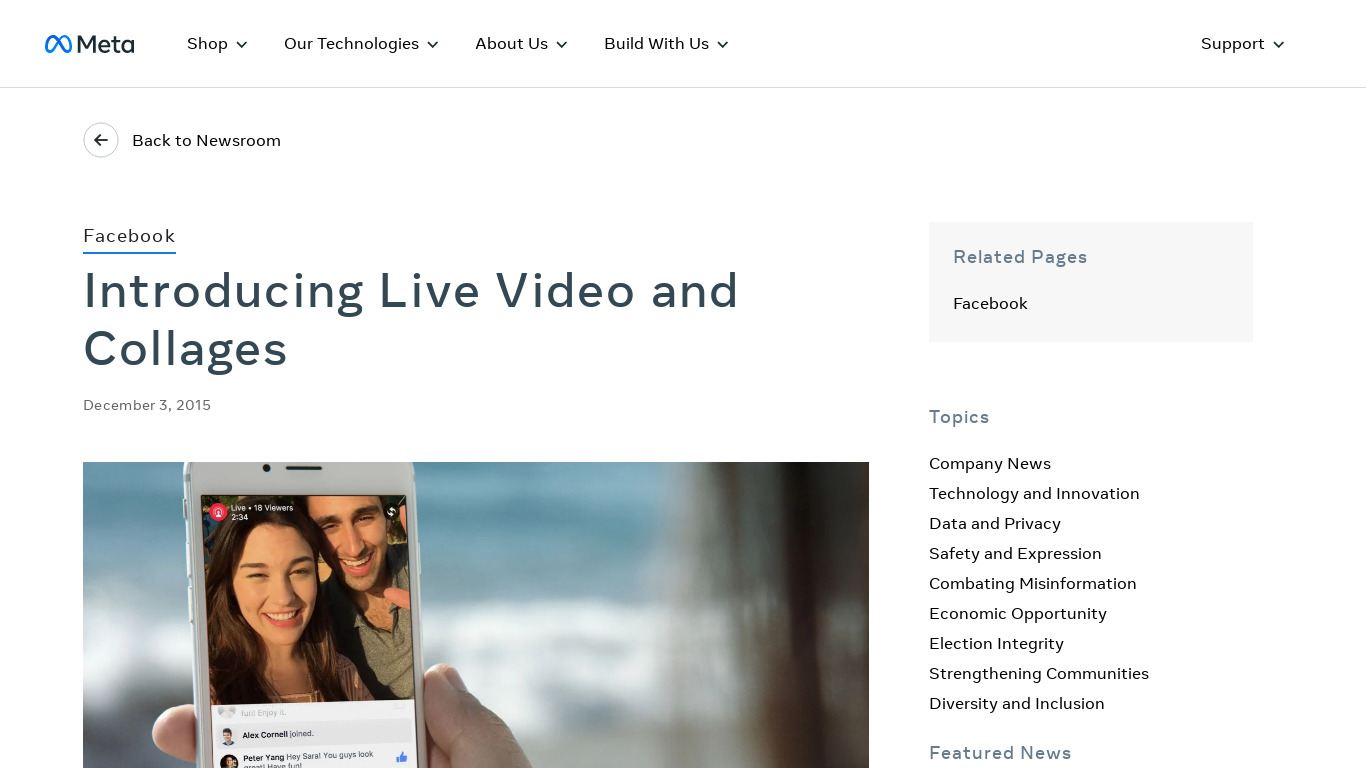 Facebook Live Video and Collages Landing page