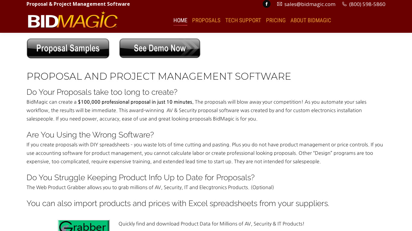 BidMagic Proposal Software Landing page
