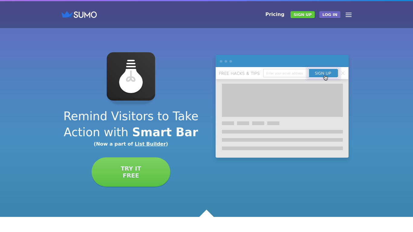 SmartBar by SumoMe Landing page