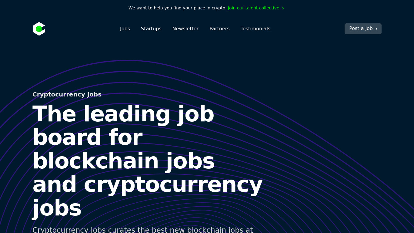 Cryptocurrency Jobs Landing page