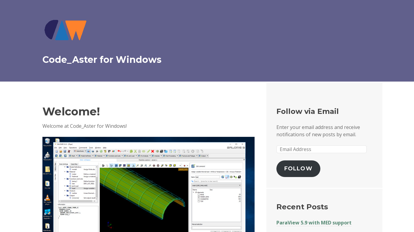 Code_Aster for Windows Landing page