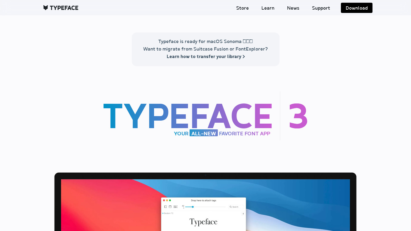Typeface 2 Landing page