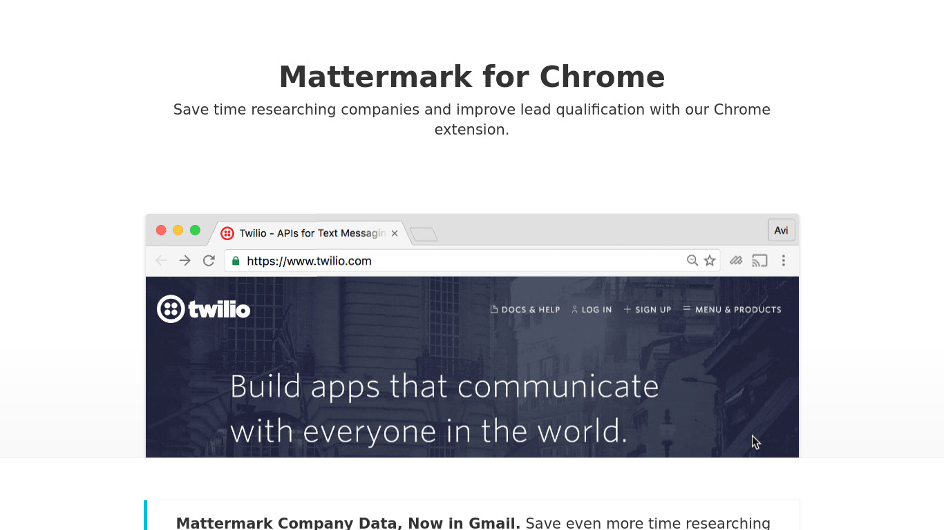 Mattermark Chrome Extension Landing page