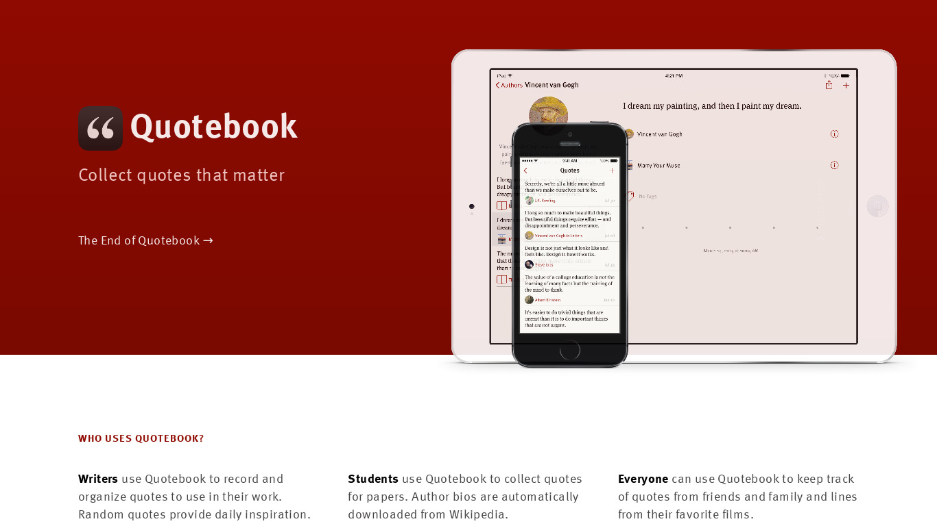 Quotebook Landing page