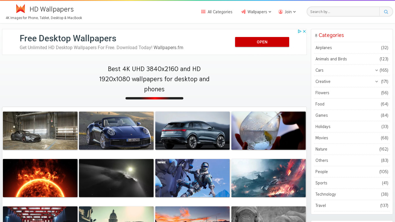 Ultra HD Wallpapers Landing page