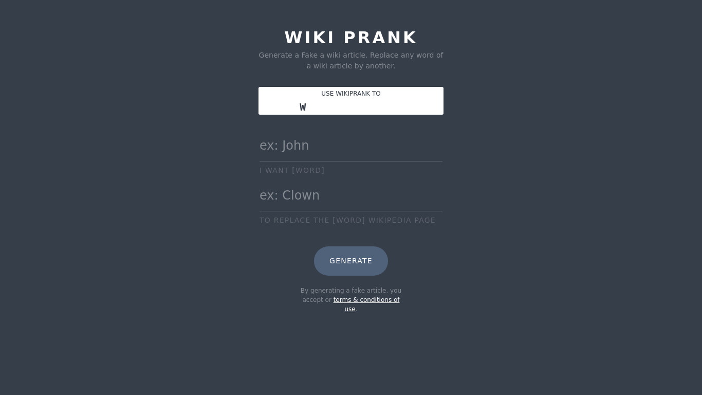 WikiPrank Landing page