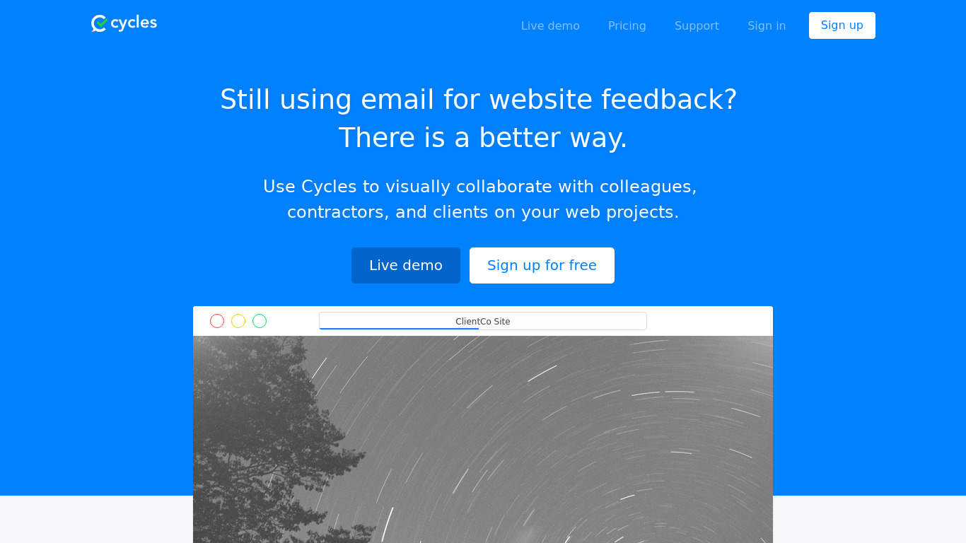 Cycles Landing page