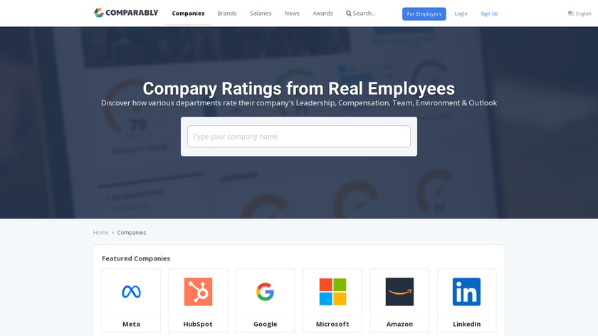 Comparably for Companies Landing Page