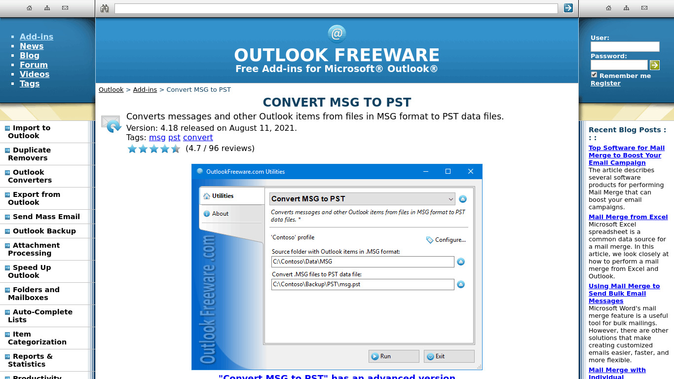 Convert Outlook MSG to PST Landing page
