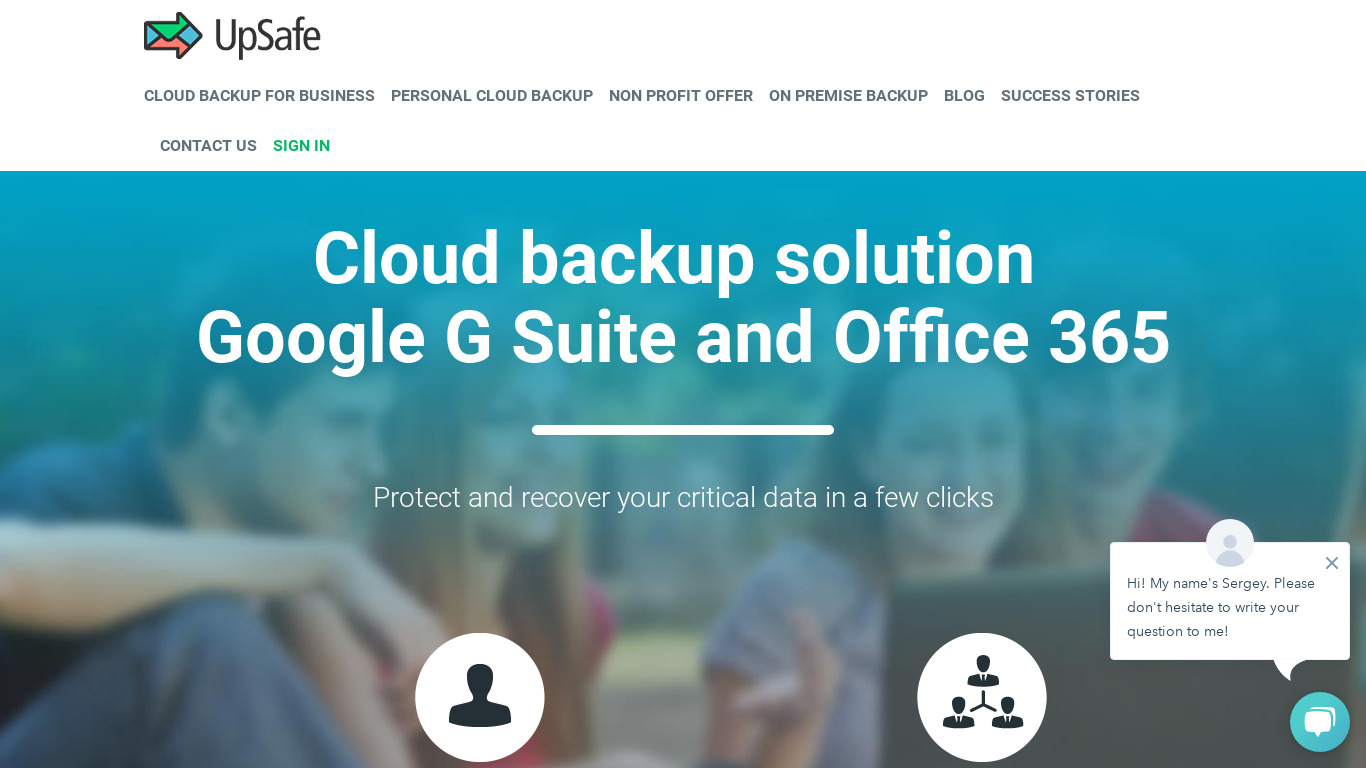 UpSafe Gmail Backup Landing page