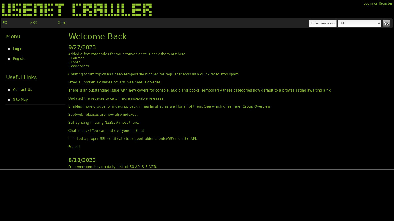 Usenet-Crawler Landing page
