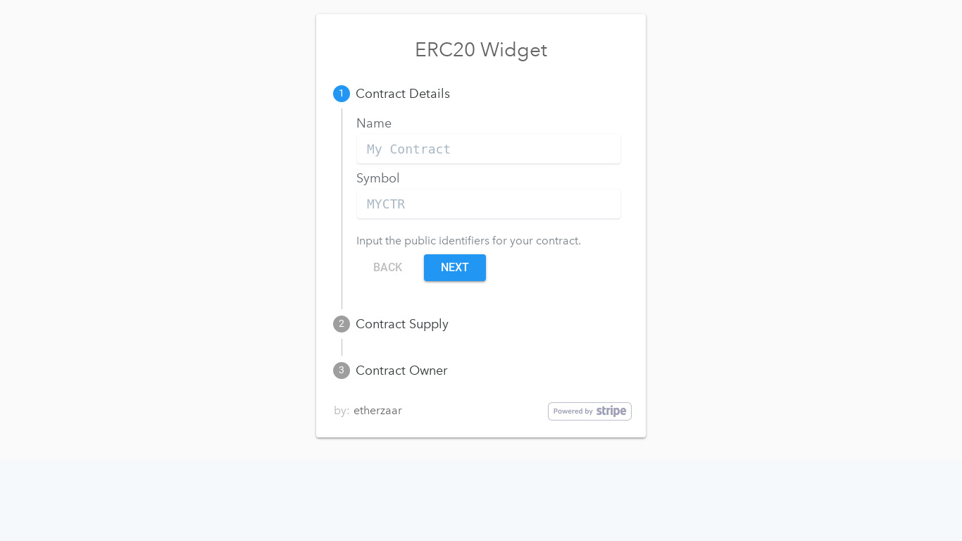 ERC20 Widget Landing page