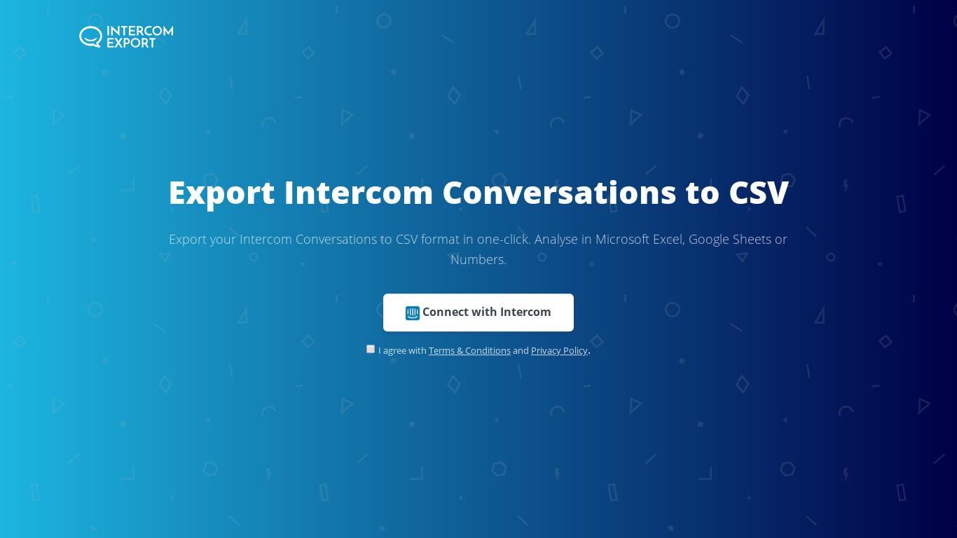 IntercomExport Landing page