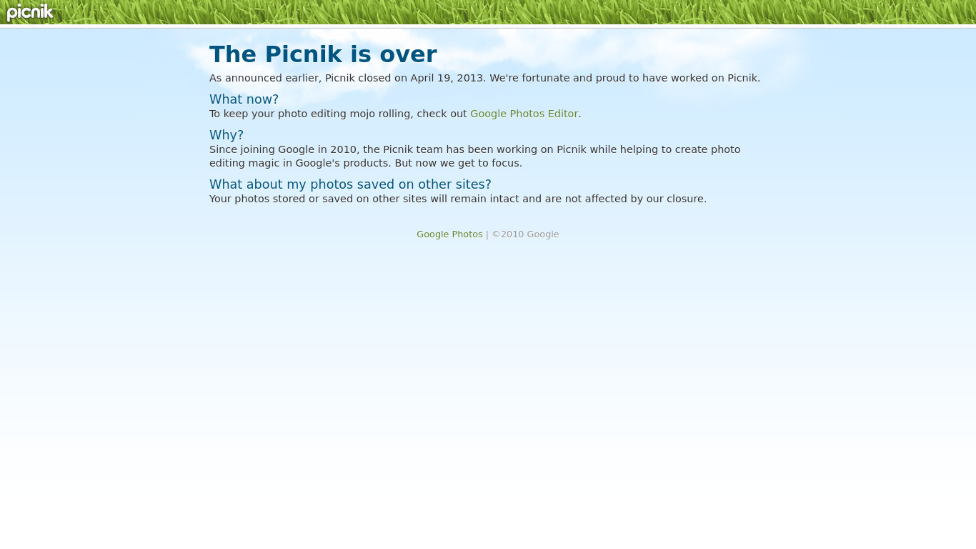 Picnik Landing page