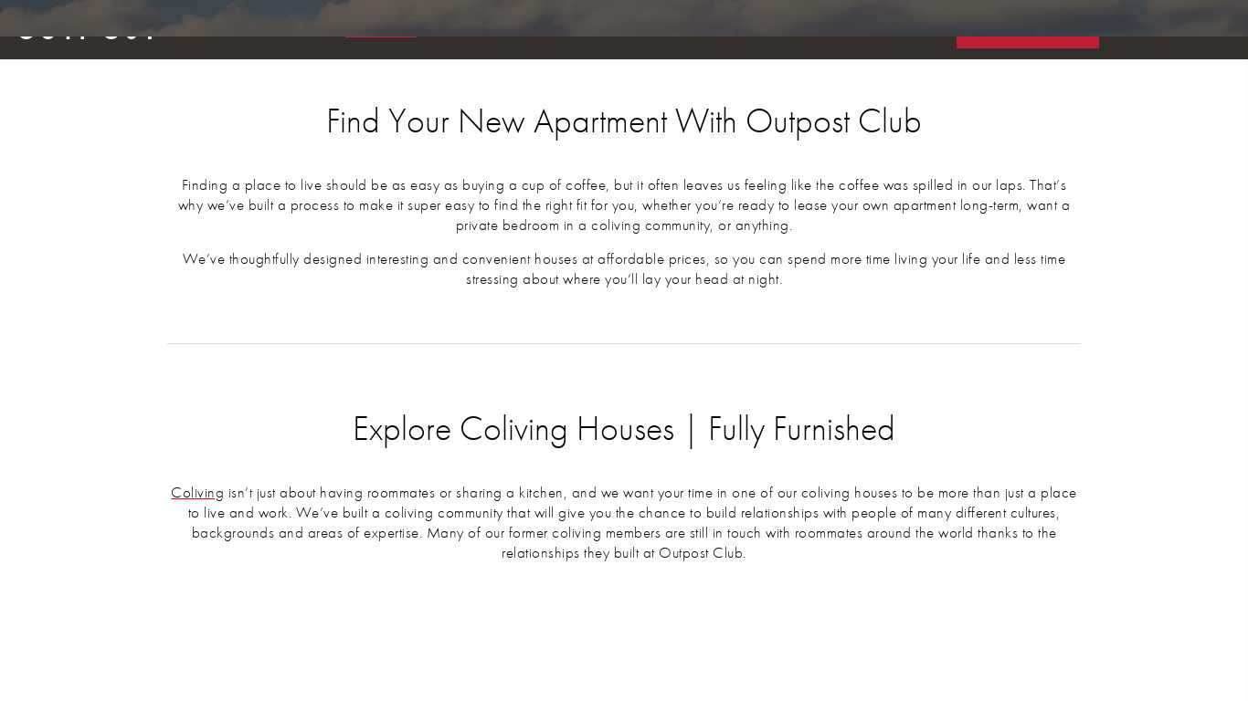 Outpost Club Landing page