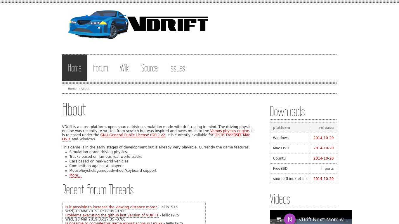 VDrift Landing page